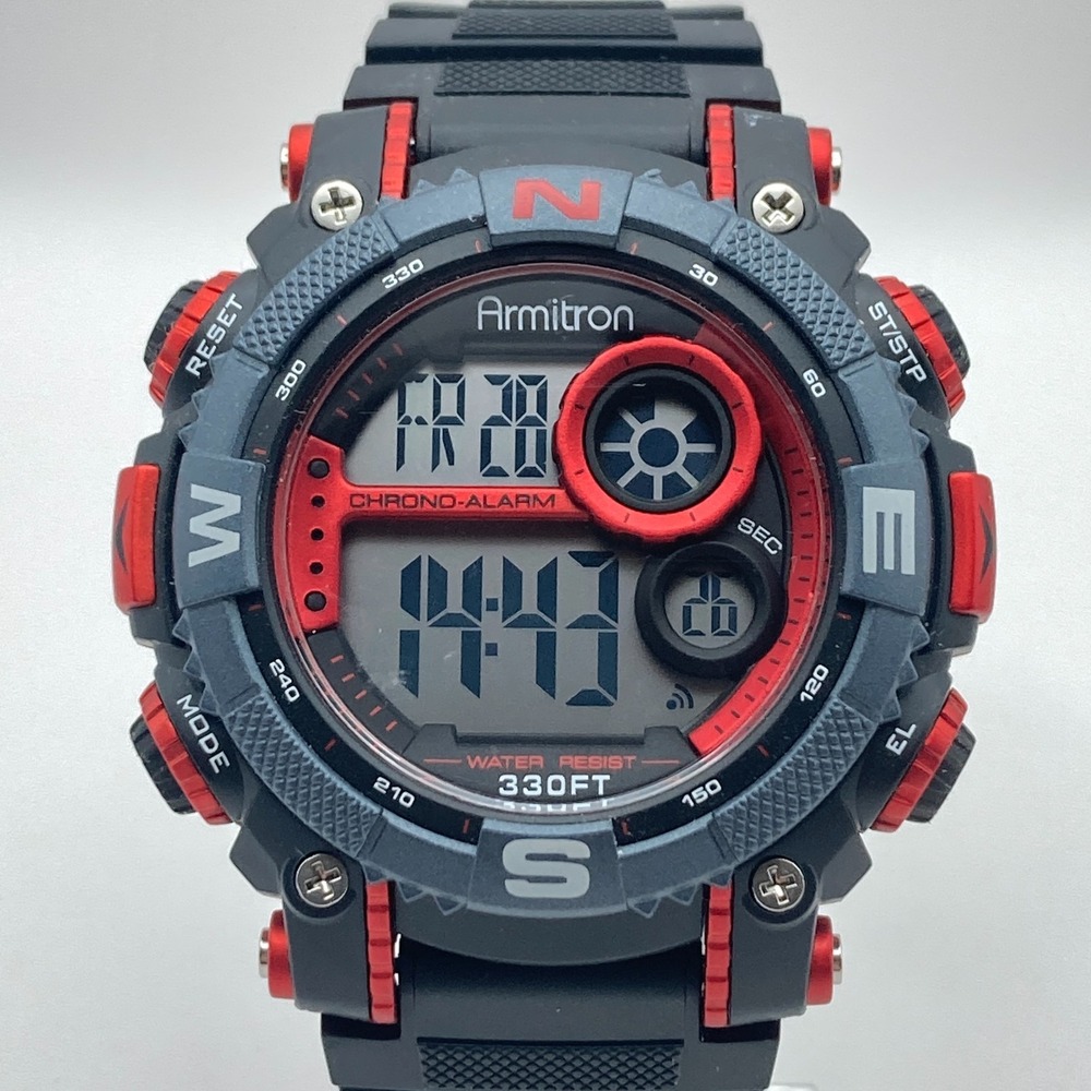 Armitron All Sport Mens Watch Digital 54mm Red Black Alarm Chrono Date Dual Time
